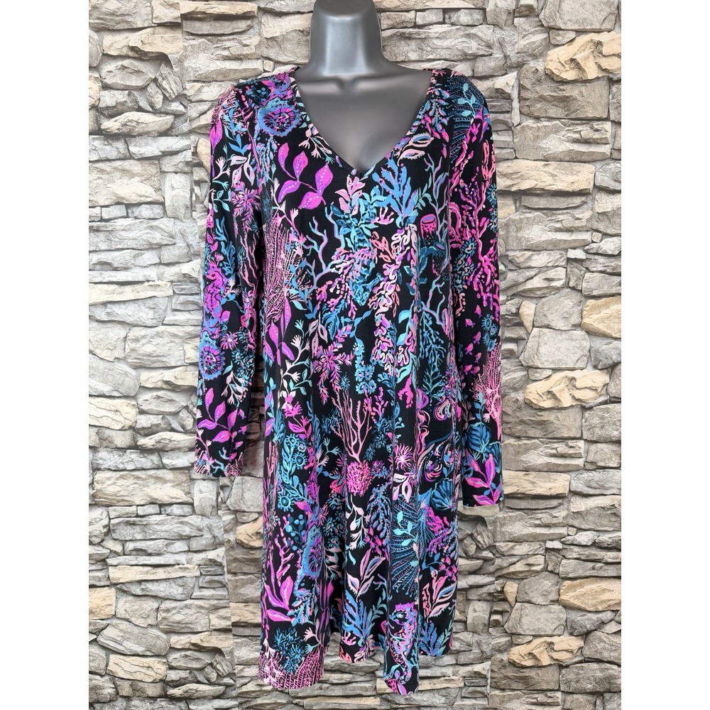 Lilly Pulitzer Etta Long Sleeve Dress in Onyx Twilight Coral Sz M Resortwear